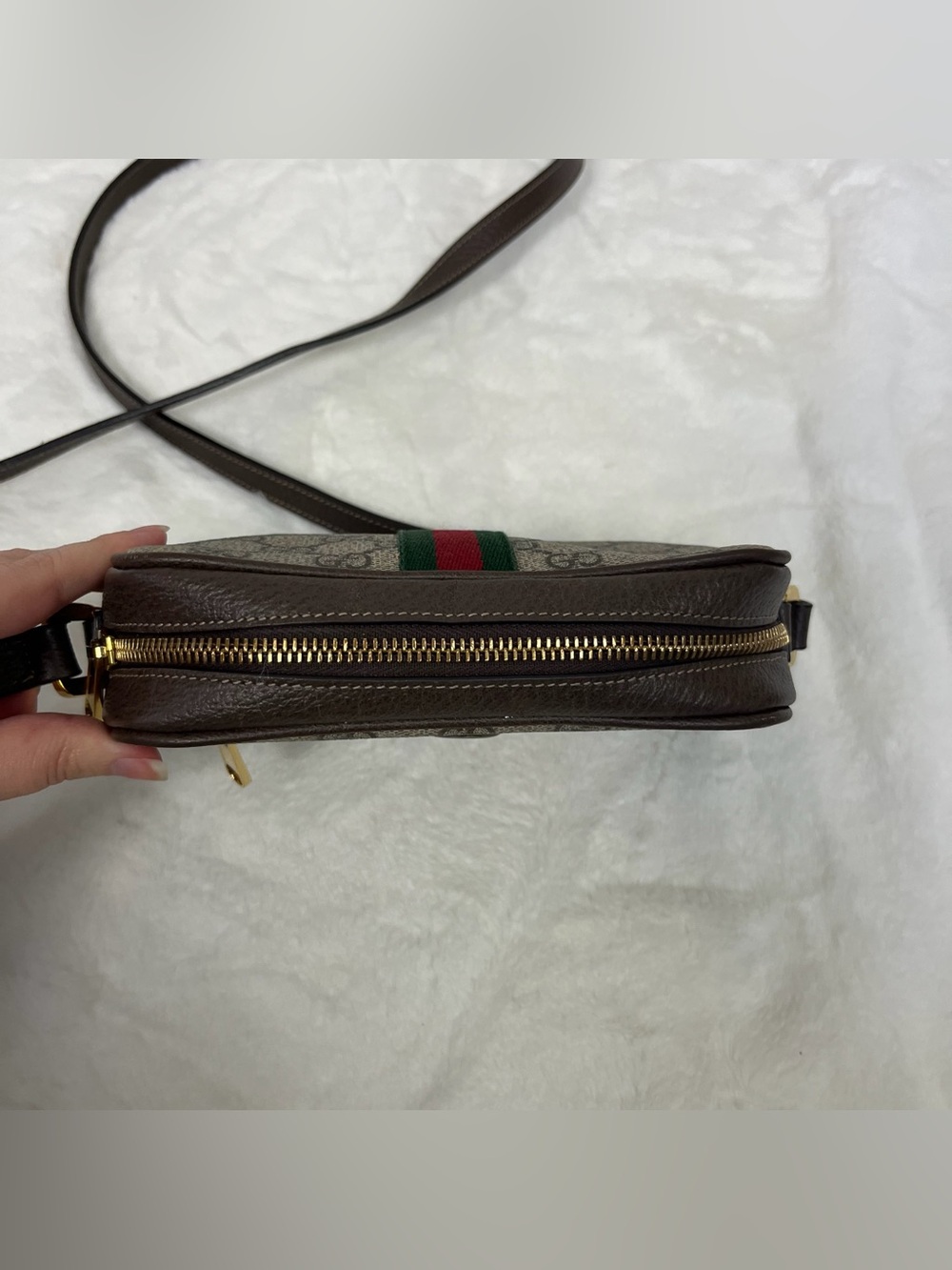 Gucci Beige GG Supreme Canvas Mini Crossbody Bag Brown Trim - Picture 10 of 16